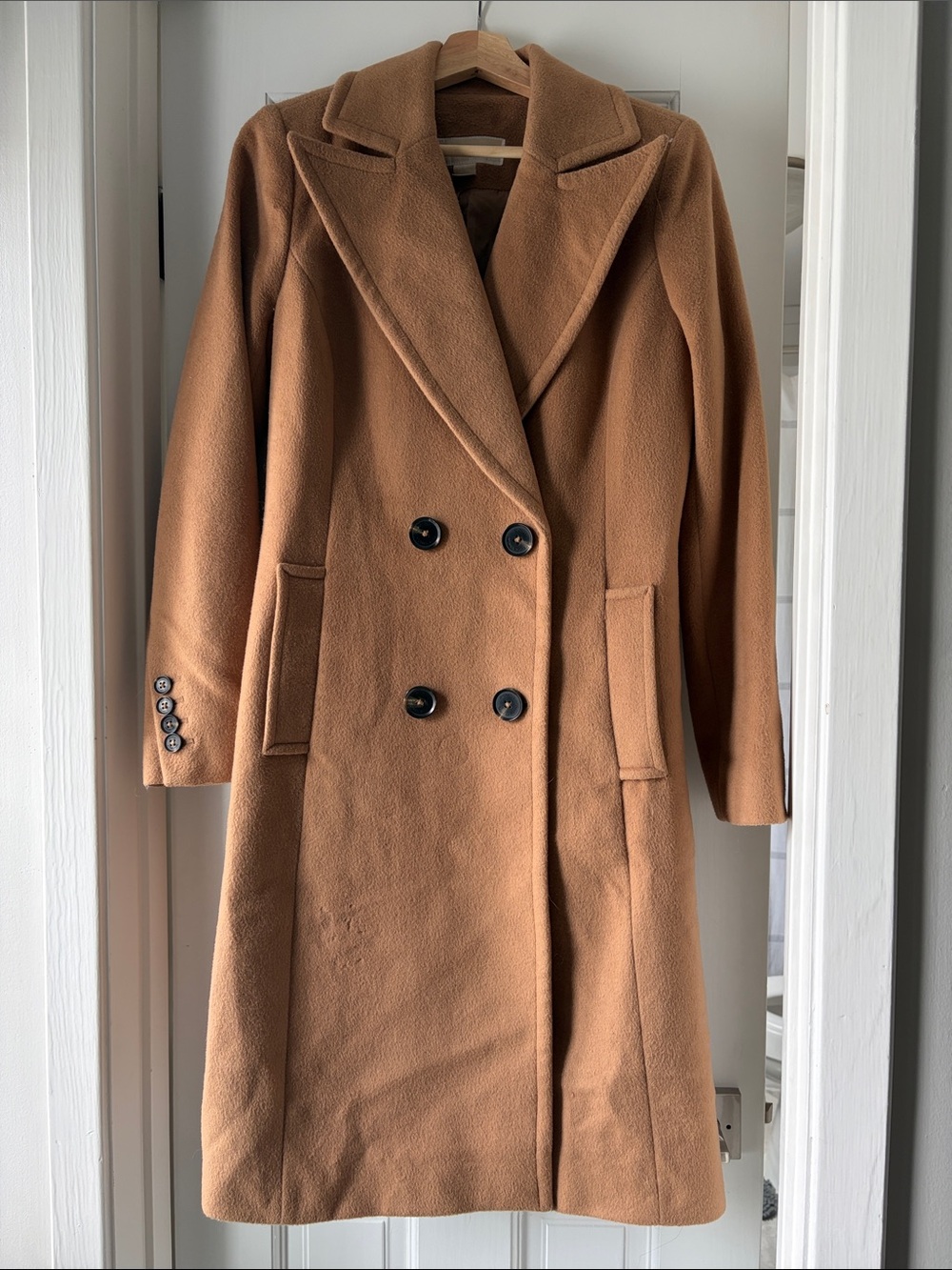 Michael Kors Double-Breasted Camel Pea Coat